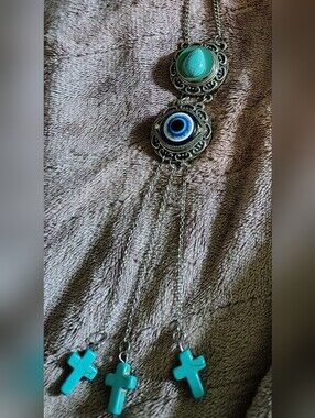 🧿✝️📿 New Stunning bohemian-style statement necklace combining 🧿✝️📿
